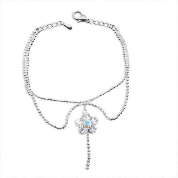 Embellished Floral Twin Chain Anklet